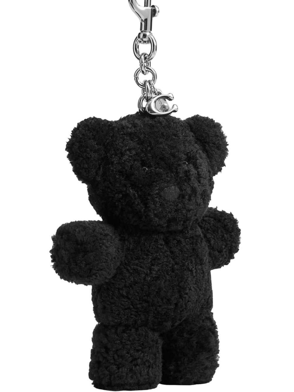 Coach Teddy Bear Bag Charm Black Shearling Silver Hardware